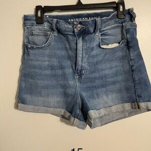 American Eagle Outfitters Blue Jean Shorts High-Waisted Distressed